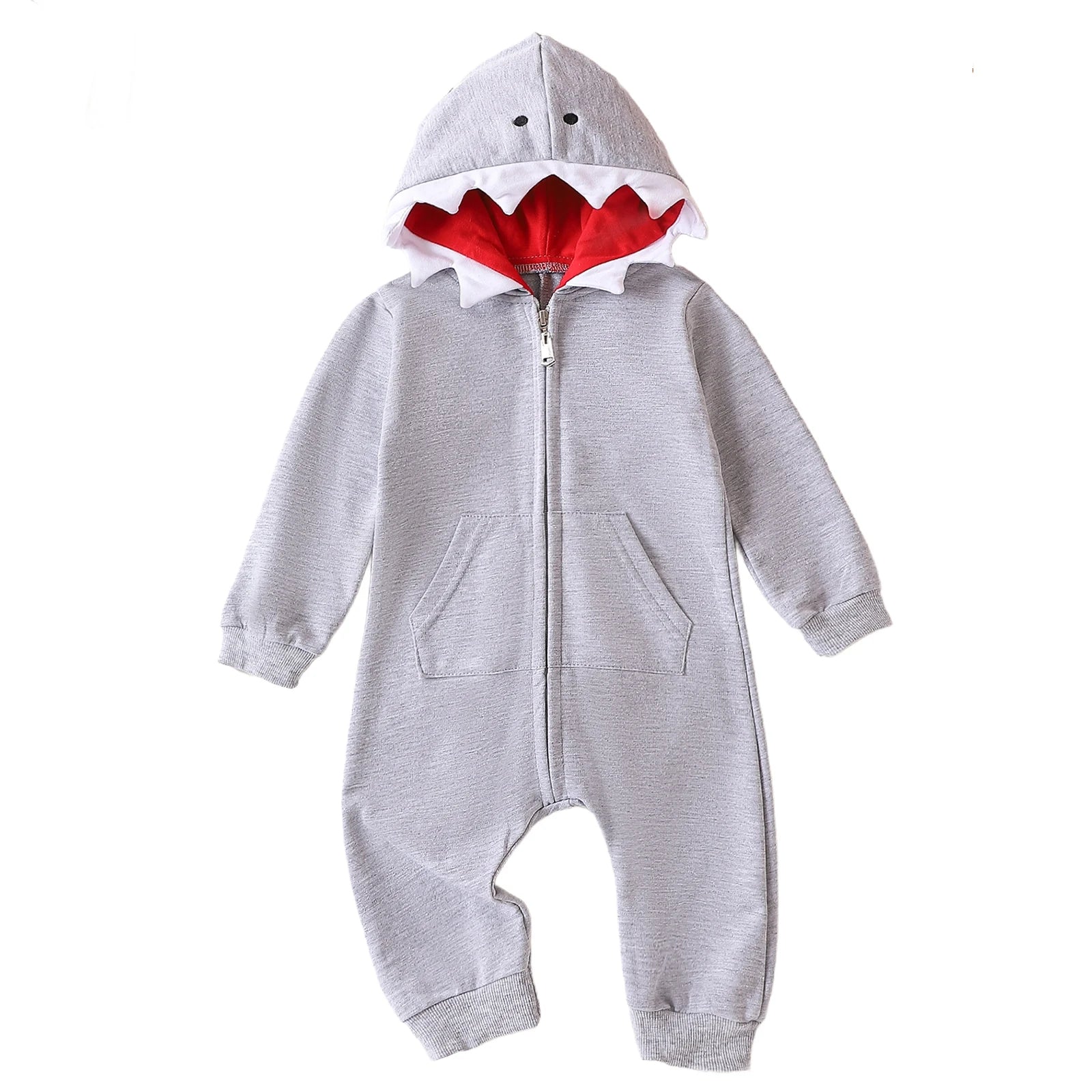 Autumn Newborn Infant Baby Boys & Girls Long Sleeved Hooded Shark Romper Onepiece Crawling Suit Baby Clothing