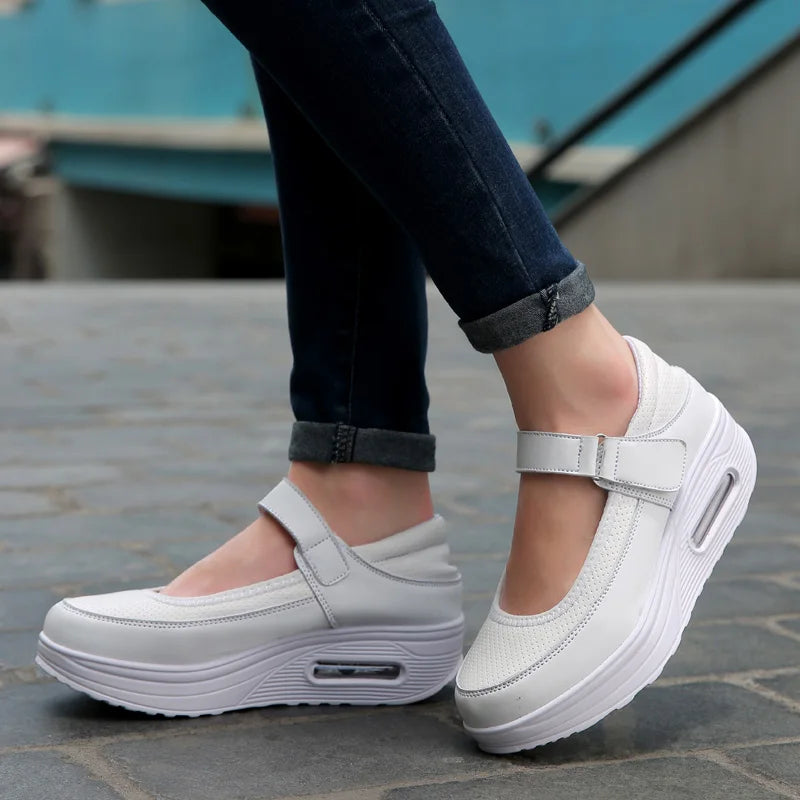 Air-Cushion Nurse Shoes, Women's Soft-Soled, Breathable, Thick-Soled, Non-Slip, Non-Tiring Feet, Work White Shoes, One-Step Flat