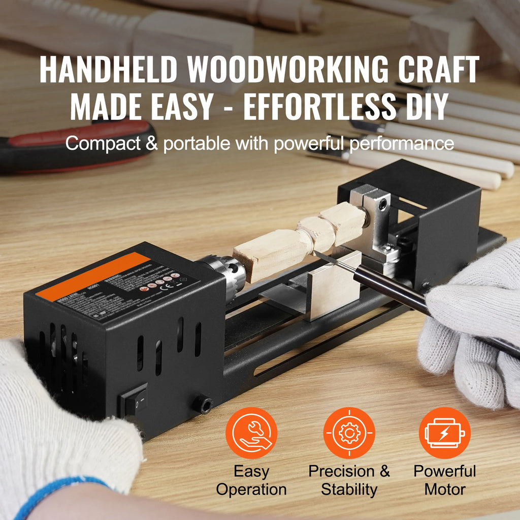 SucceBuy Mini Wood Lathe Machine 2.76inx6.3in 24VDC 96W Machine Accessories 7 Speed s for DIY Woodworking Wood Drill Rotary Tool