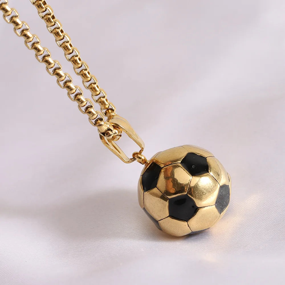 HNSP 316L Stainless Steel Football Ball Pendant Soccer Necklace For Men Jewelry Fans Gift