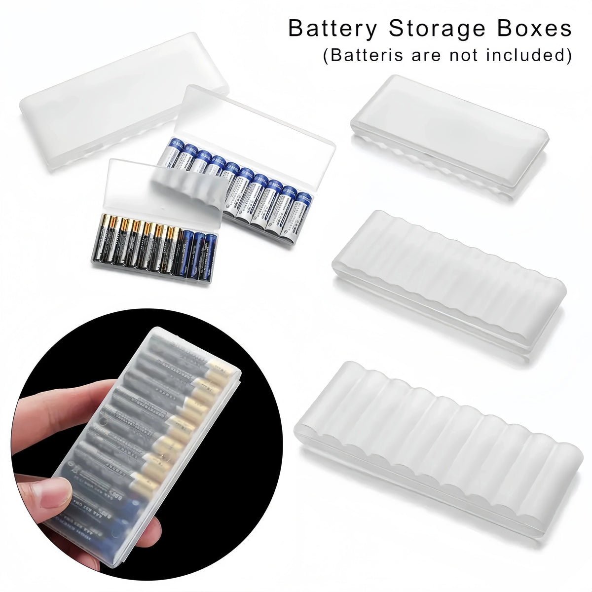 Waterproof Heavy-Duty 10 Slot Battery Case, Hard Plastic Organizer for AAA AA 18650 Batteries, Compact Travel Storage White,1PC