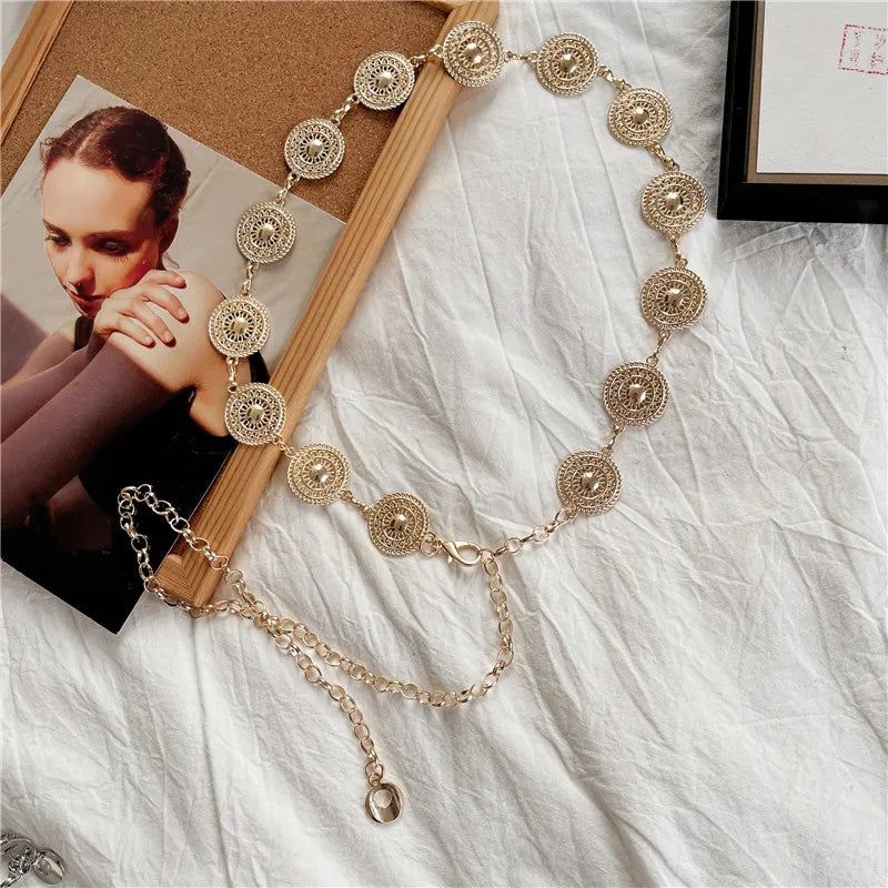 Vintage Metal Waist Chain, Women Fashion Accessory, Decorative Waist Belt for Dresses and Sweaters, Slimming Waist Chain