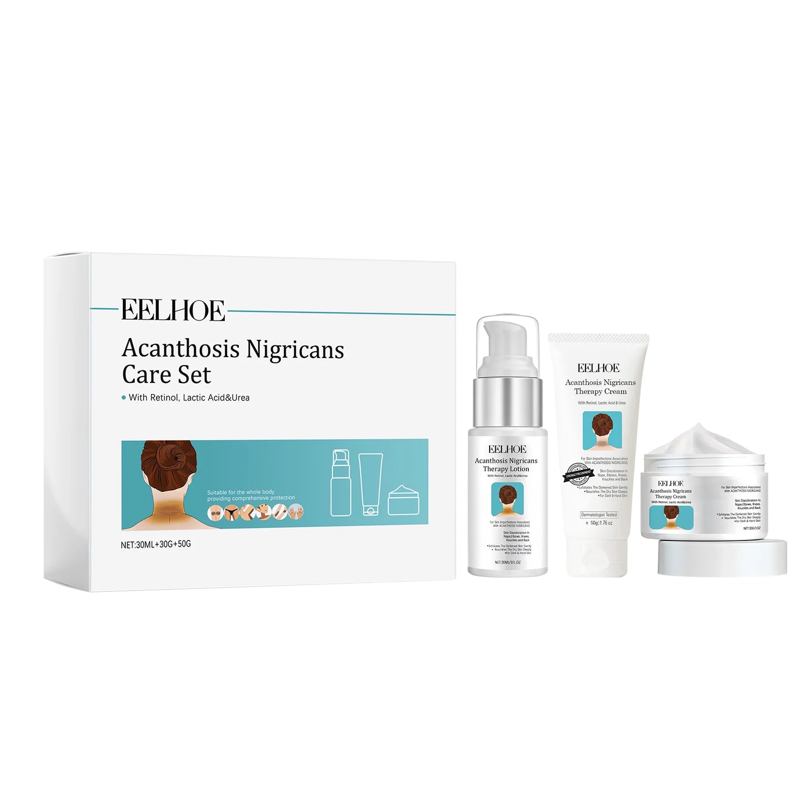 EELHOE Acanthosis Nigricans Therapy Cream Neck Arm Knee Joint Underarm Whitening Nourish Body Care Set Acantosis Nigricans Cream