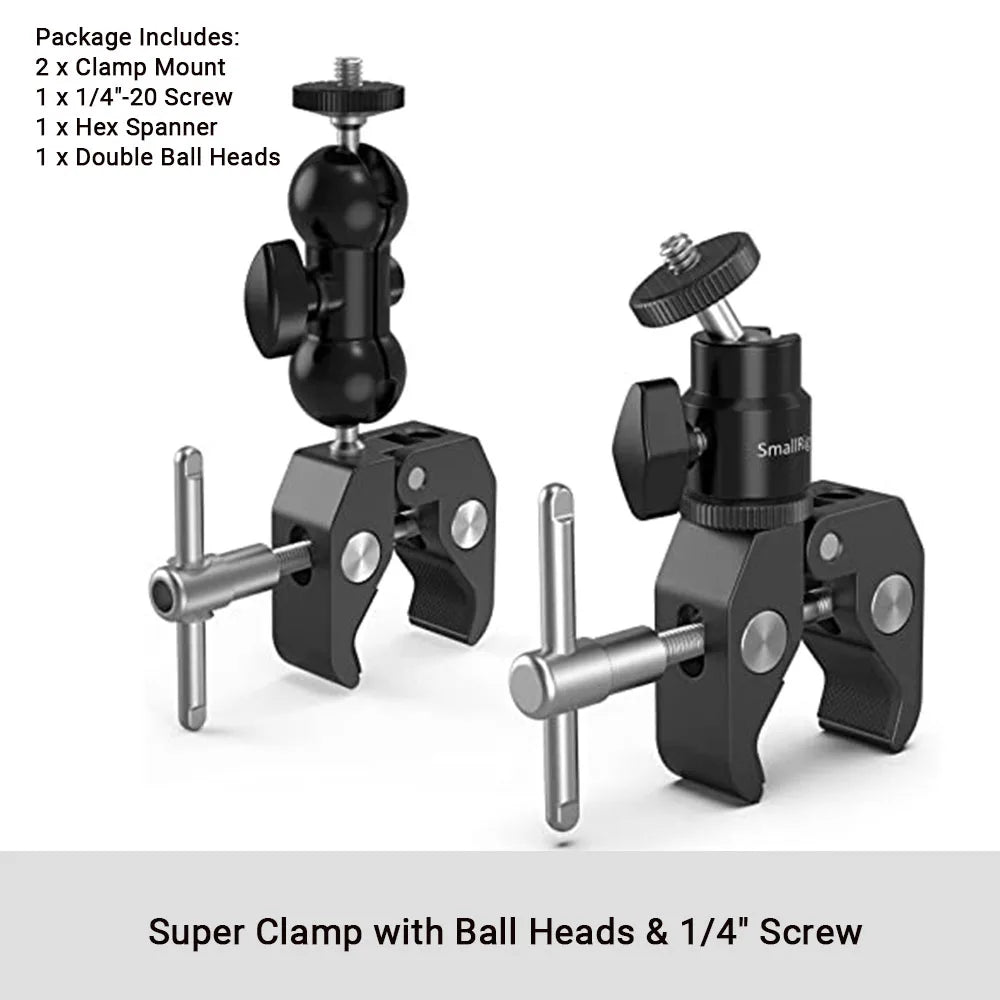 SmallRig Super Clamp with 1/4 and 3/8 Thread 2pcs Pack For 15mm-44mm Rods Cameras Lights Umbrellas Hhooks Shelves Camera Clamp