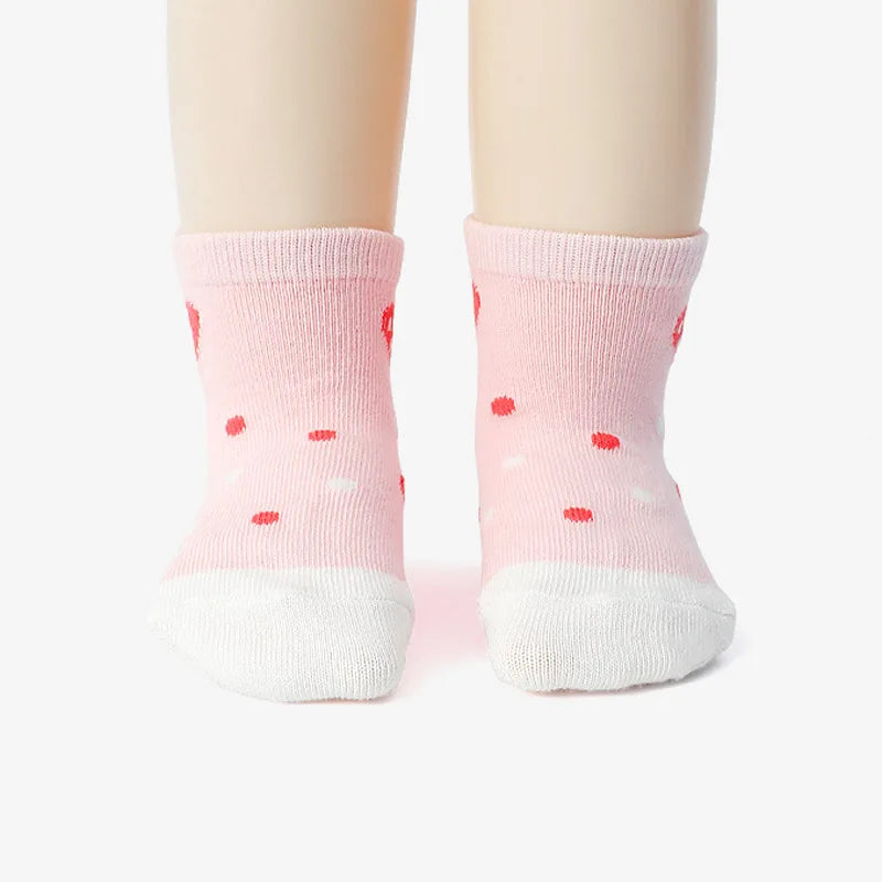 6 Pairs Girls Socks Cartoon Flower Heart Pattern Non-Slip Floor Socks for Kids Baby Toddler All-Season