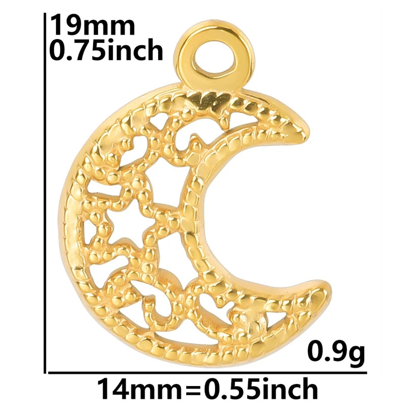 10pcs/lot Stainless Steel Crescent Moon Sun Pendants Moon Girl Friendship Mushroom Forest Charms Jewelry Making Findings No Fade