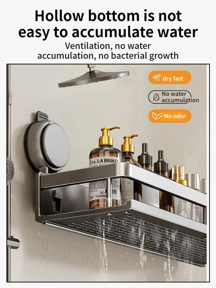 Bathroom No Drill Suction Cup Suction Rack Bathroom Shelf Toilet Space Aluminum Hanging Rack Bathroom Organizer Hang On The Wall