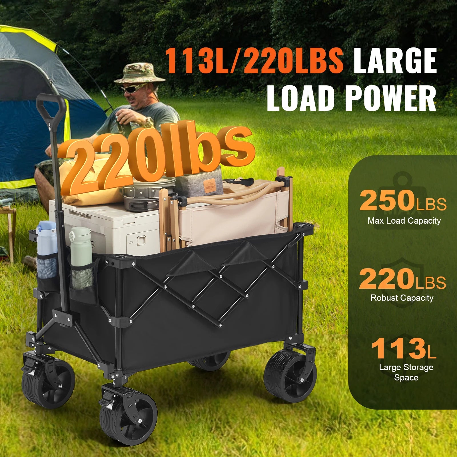 SucceBuy Collapsible Folding Wagon Beach Wagon Cart with All-Terrain Wheels Drink Holder Sport Wagon for Camping Shopping Garden