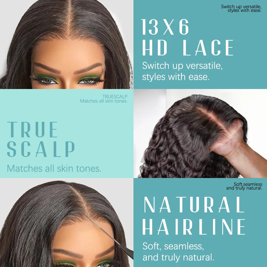 Natural Color Human Hair Wigs Deep Wave 40 Inches 200% Density 360 5x5 Closure 13x6 13x4 HD Transparent Invisible Lace Frontal Wig Black 1B For Women Brazilian Hair Pre Plucked Pre Cut Lace Pre Bleached Knots Pre Styled