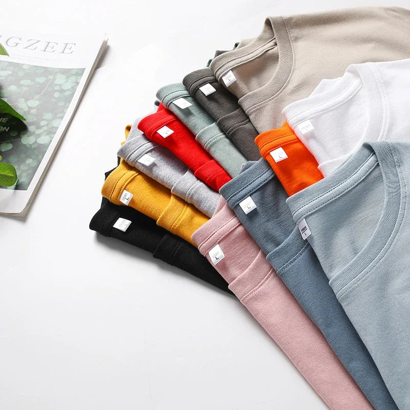 Men's Solid Color Round Neck Cotton Short Sleeved T-shirt Summer Comfortable Top