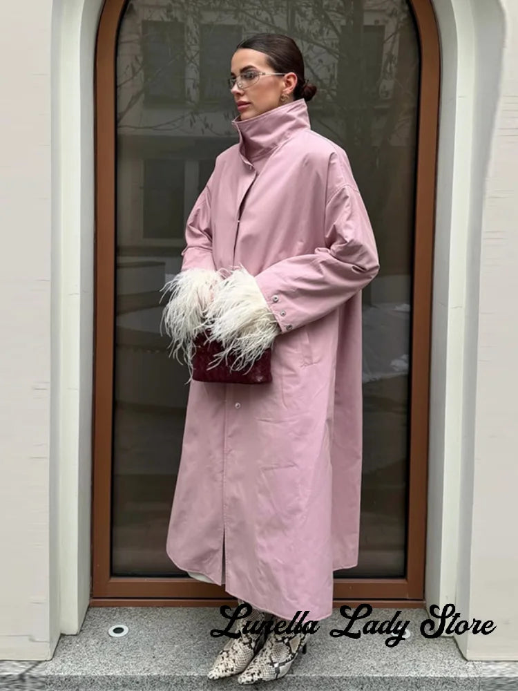 Women Oversized Long Windbreaker Outerwear Lime Green Stand Collar Loose Pocket Trench Coat 2026 Y2k Autumn Chic Female Clothing