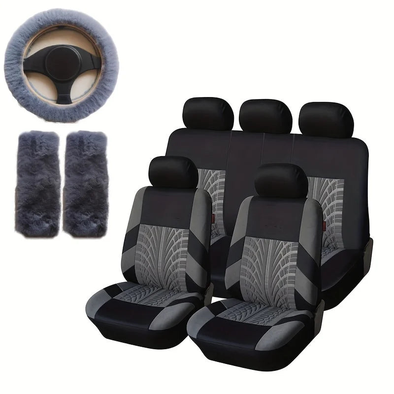 12 sets of car seat covers, suitable for a full 5-seat car, including a steering wheel cover and two shoulder pad covers. Designed for small and medium-sized cars, suitable for use in all four seasons, christmas gifts
