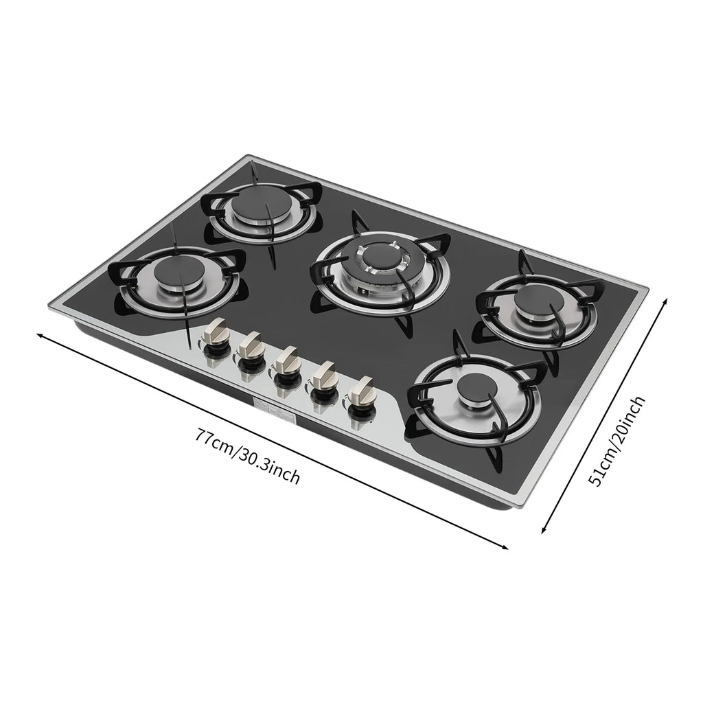 5 Burners Built-in Gas Stove, Dual Fuel NG/LPG Convertible Gas Hob, Oversized Cooking Surface 30.31*20.08” for Home Kitchens, Restaurants