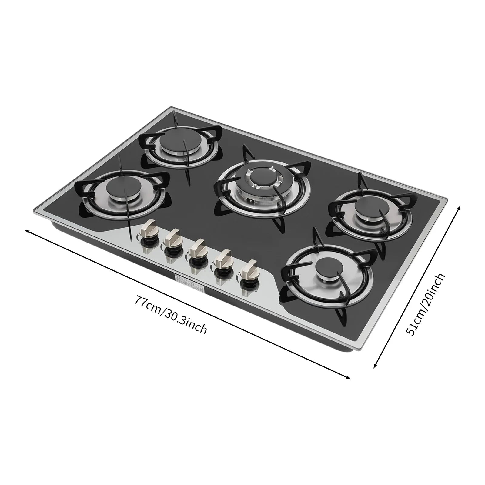 5 Burners Built-in Gas Stove, Dual Fuel NG/LPG Convertible Gas Hob, Oversized Cooking Surface 30.31*20.08” for Home Kitchens, Restaurants