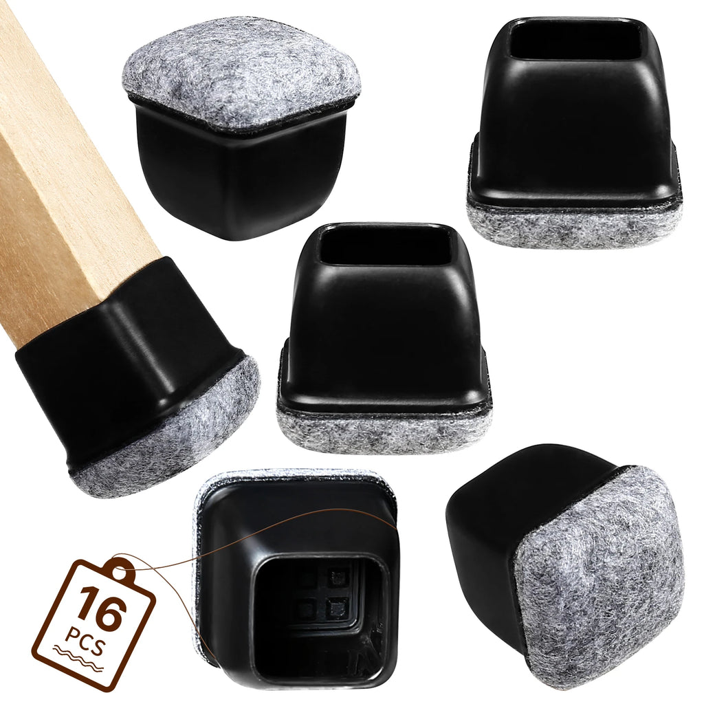 16PCS Black Silicone Chair Leg Floor Protectors with Wrapped Felt Bar Stool Chair Leg Caps Furniture Leg Feet Protection Cover