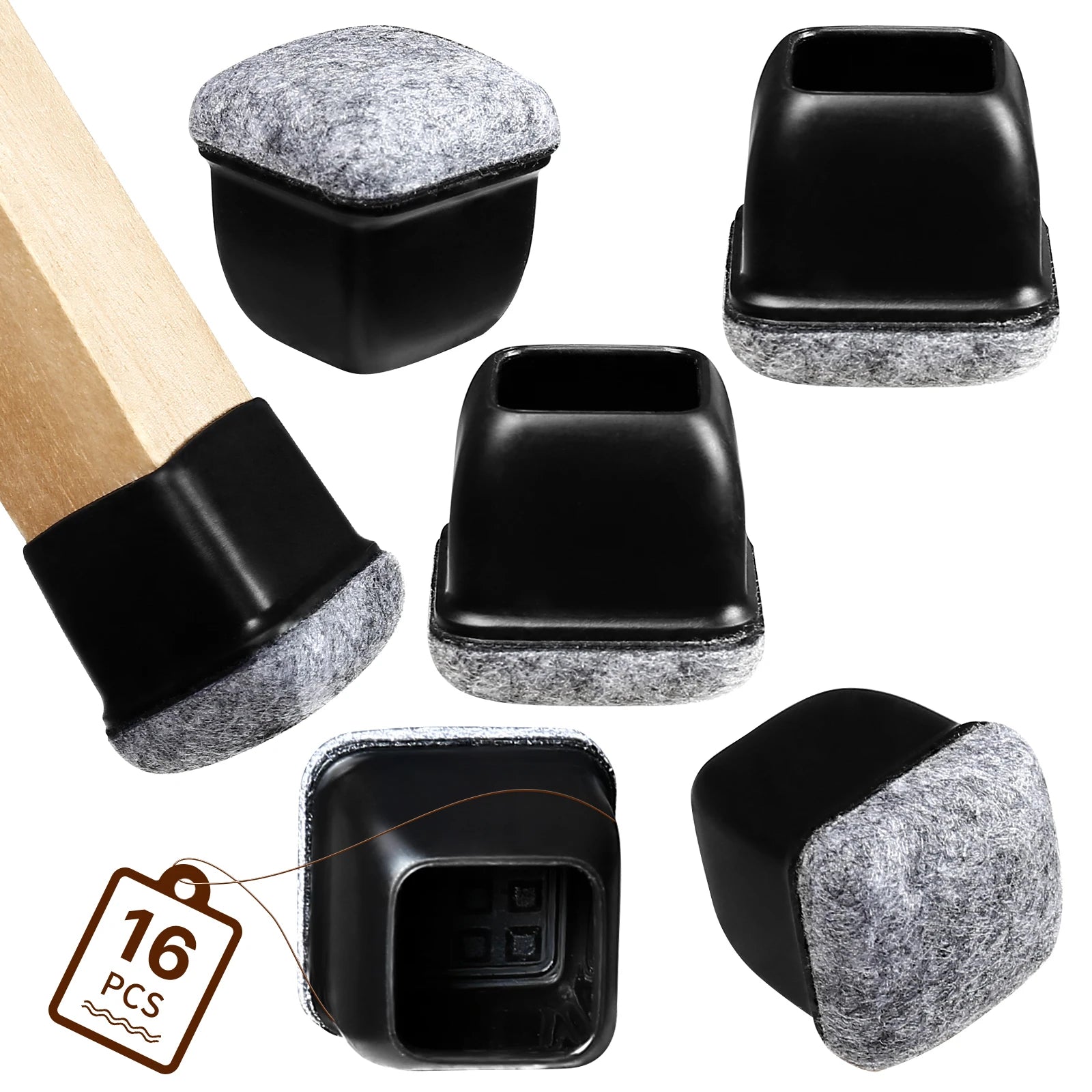 16PCS Black Silicone Chair Leg Floor Protectors with Wrapped Felt Bar Stool Chair Leg Caps Furniture Leg Feet Protection Cover