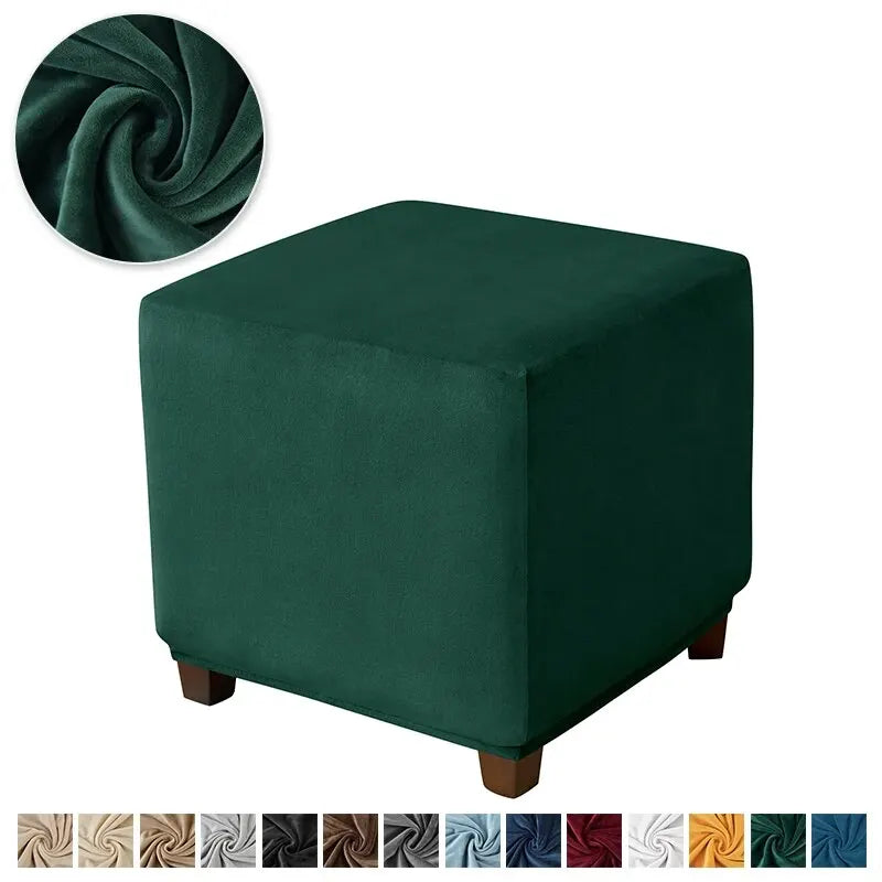 Velvet Square Ottoman Cover Soft Elastic Footrest Slipcovers for Living Room House Pouf Stool Covers Furniture Protector Case