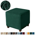 Velvet Square Ottoman Cover Soft Elastic Footrest Slipcovers for Living Room House Pouf Stool Covers Furniture Protector Case