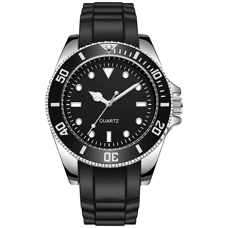 40mm Quartz Analog Watch with Quartz Movement No Logo Rotating Bezel Rubber Strap Unisex Wristwatch