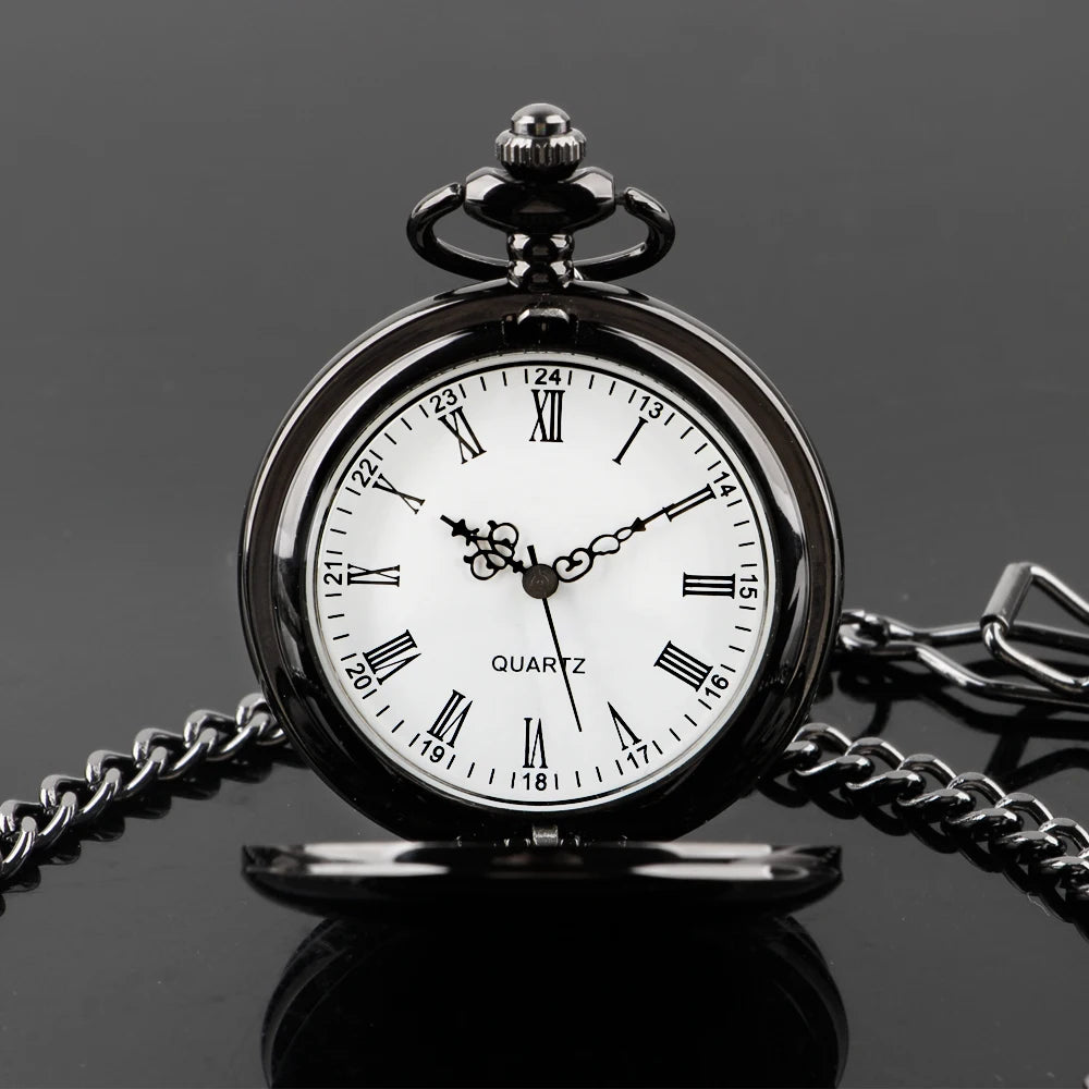 Fashion 37CM Fob Chain Smooth steel Quartz Pocket Watch Vintage Roman Nmber Dial Pendant Fob Watch Gifts Clock reloj de bolsillo