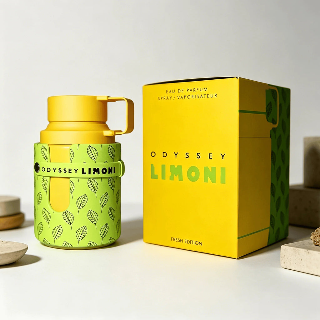 Armaf Odyssey Limoni Fresh Edition Unisex EDP Perfume Refreshing Lemon Citrus Perfume Leaf Pattern Cylinder Bottle Summer Luxury Gift Perfume for Him Her