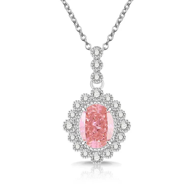 925 Sterling Silver Fashion Temperament Zircon Ice Flower Cut Pigeon Egg Necklace Birthday Party Anniversary Gift