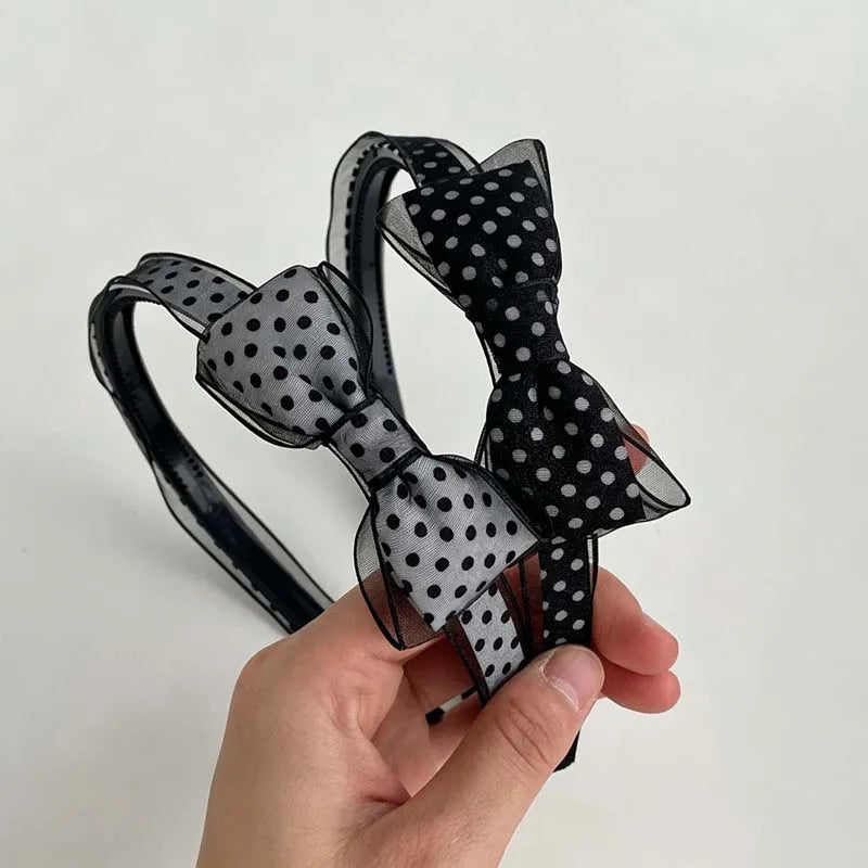 1PC Vintage Polka Dot Organza Bow Headbands Elegant Sheer Mesh Hair Hoops Sweet All-Match Hair Accessories For Women Daily