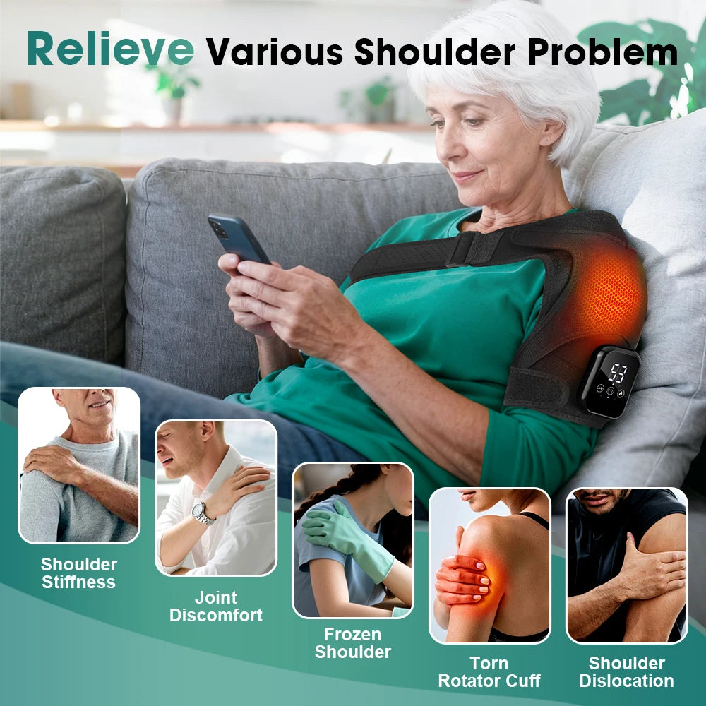 Electric Vibration Shoulder Massager With Heating 3 Levels Heated Shoulder Wrap Support Brace For Joint Care Muscle Relax