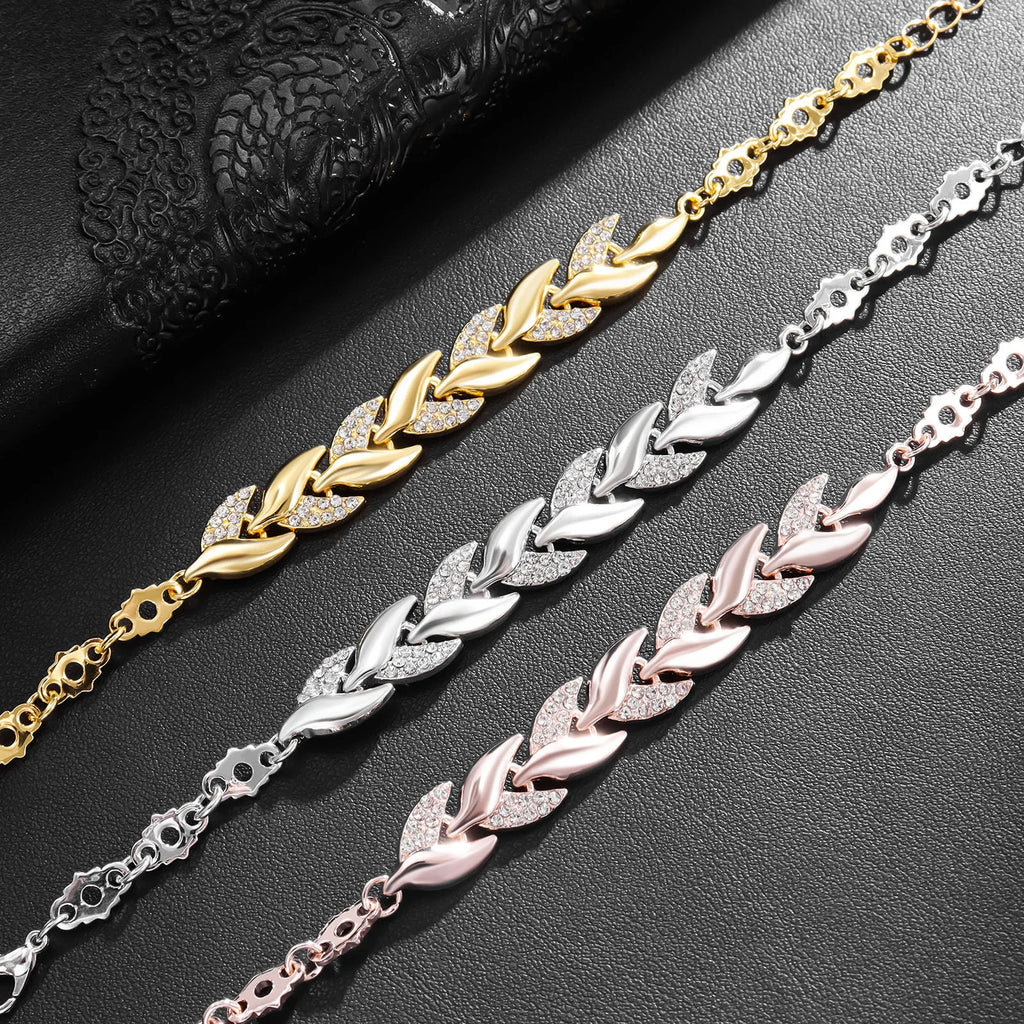 Luxury Love Braided Leaf Bracelet Charm Crystal Wedding Bracelets For Women Anniversary Valentines Day Gifts Aesthetic Jewelry