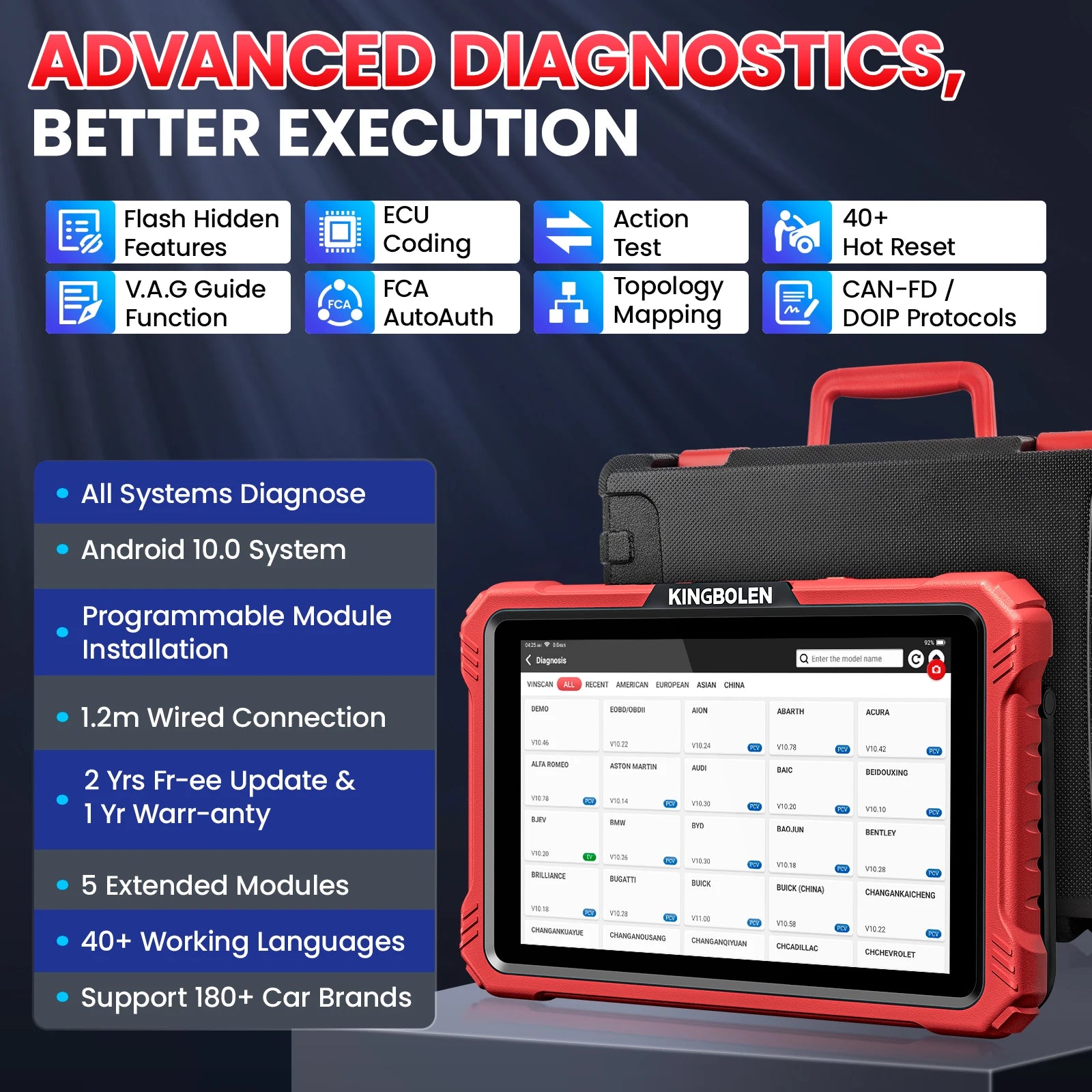 KINGBOLEN K10 ELITE Diagnostic Scanner 40+ Resets Auto Scan