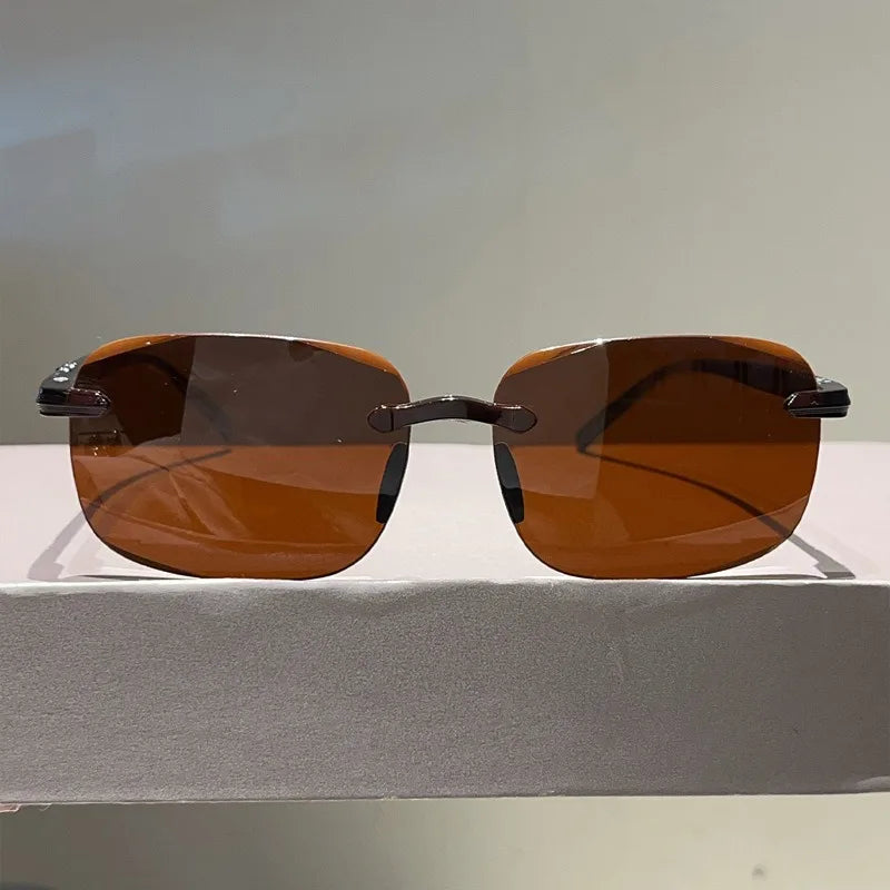 Fashion Pilot Sunglasses Men Luxury Brand Vintage Rimless Sun Glasses Flexible Frame Lightweight Eyewear Shades UV400