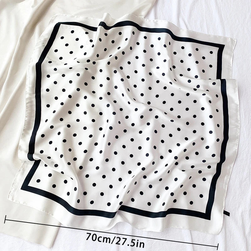 1pcs 70cm Luxury Fresh Polka Dot Printed Silk Scarf for Women Imitation Silk Simple Hijab and Elegant Headwear Square Bandana