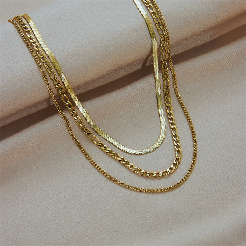 DIEYURO 316L Stainless Steel Gold Color 3 Chains Necklace For Women 2022 Punk Street Trend Rustproof Neck Jewelry Gift Bijoux