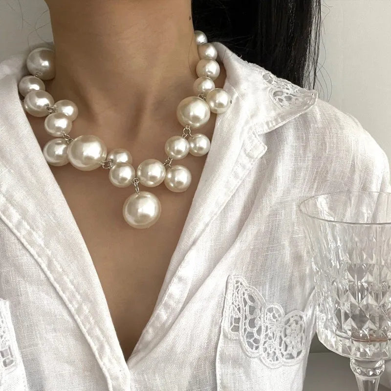 Elegant Imitation Pearl Women's Necklace Big Pearls Beads Choker Necklaces Party Wedding Bride Necklace Jewelry Girls Gifts