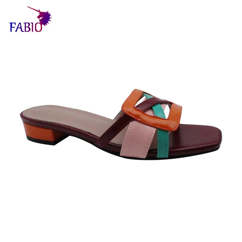 FABIO PENNY2026 Women's Low-Heeled Slippers Elegant European Design Casual Toe-Exposed Fashionable High-End Dinner Comfortable
