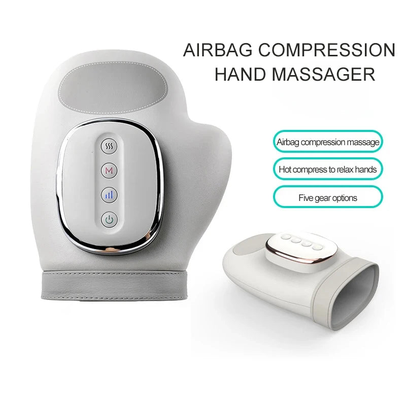 Electric Hand Massager Gloves with Airbag Compression Vibration Heat, Portable Hand Finger Wrist Massager for Carpal Tunnel Reli