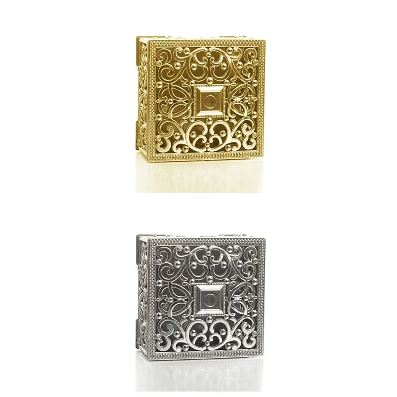 2Pcs Mini Treasure Jewelry Box Silver Hollow Flower Pattern Storage Case for Necklace Earring Ring