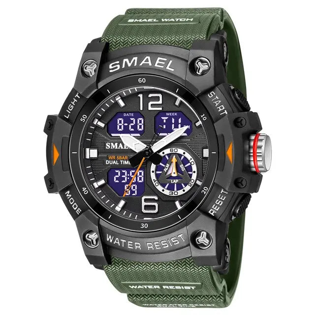 SMAEL Sport Watch Military Wristwatch for Men Alarm Stopwatch LED Digital Back Light Dual Time Display Waterproof Watch Men 8007