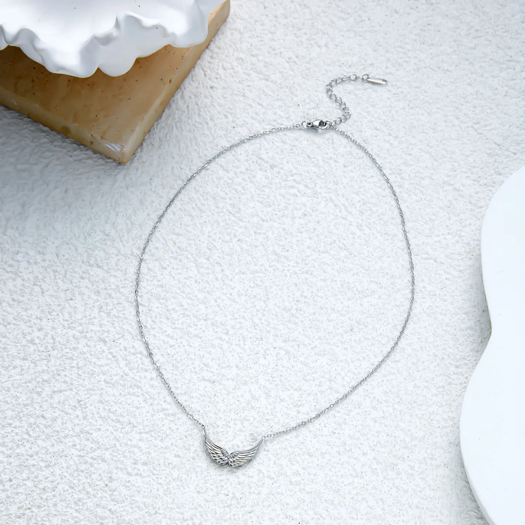 Silver Tone Stainless Steel Angel Wing Necklace for Women Gold Plated Dainty Pendant Chain Party Jewelry Gift for Her Waterproof