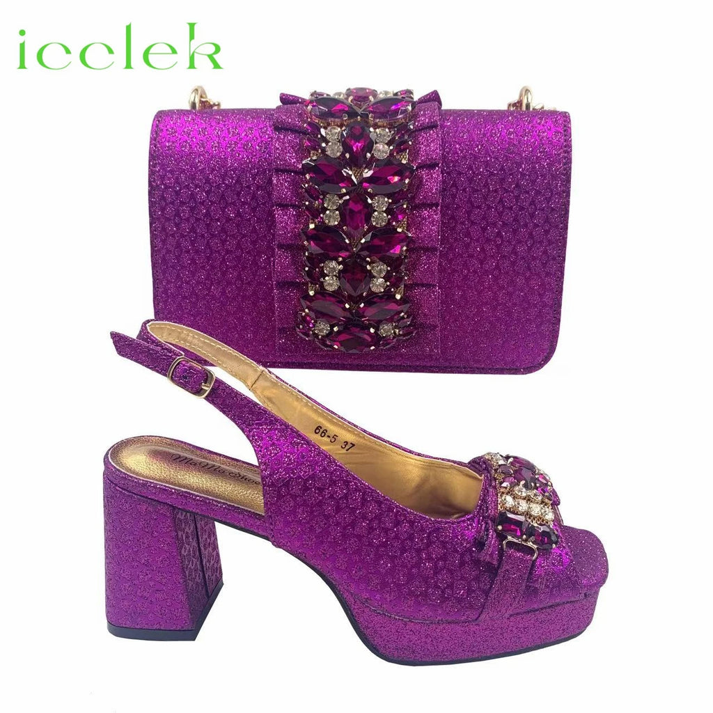 2026 Elegant Wine Peep-Toe Women Heels Pumps for Italian Matching Party Shoes and Bags Set for Parties with Diamond Accents