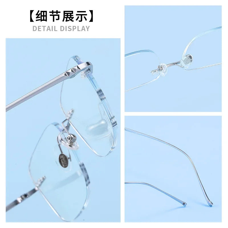 BCLEAR Classic Rimless Glasses Frame Men Ultralight Optical Prescription Eyeglasses New Pure Titanium Square Myopia Eyewear