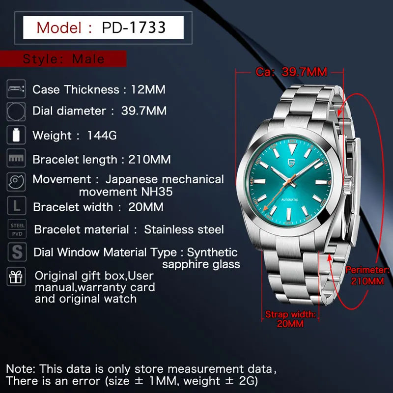 New PAGANI DESIGN 2026 Men's Watches Luxury Automatic Watch for Men Green Glass Mechanical Watches Sapphire glass Wristwatch Men