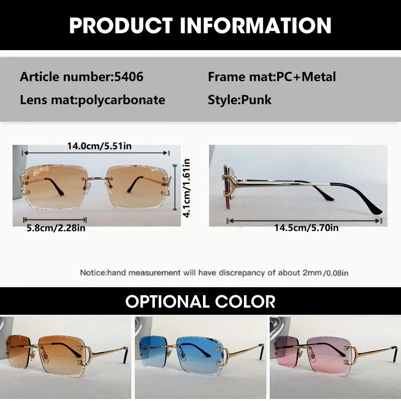 OCYCO New Rimless Square Sunglasses Men Cupronickel Fashion Punk Gradient Sun Glasses Vintage Trendy Small Frame Eyewear UV400
