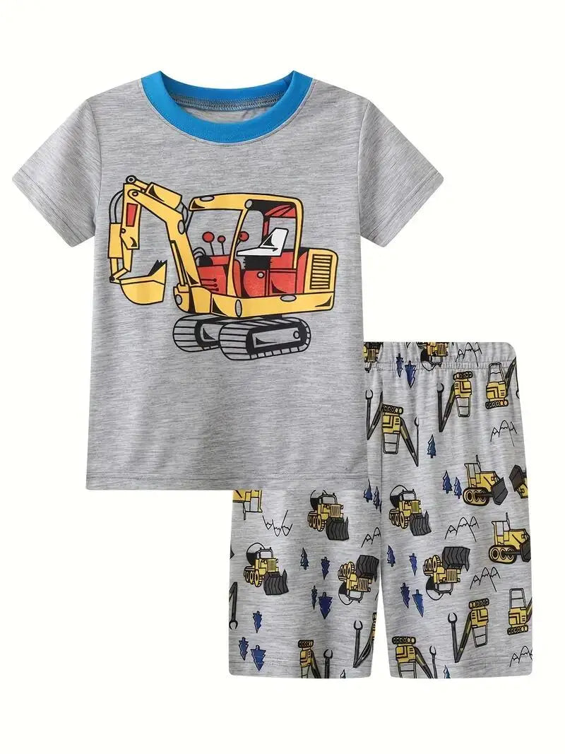2pcs Toddler Girls Cotton Pajamas Outfit Cartoon Unicorn Graphic Crew Neck T-Shirt Top & Elastic Waist Shorts Sleepwear