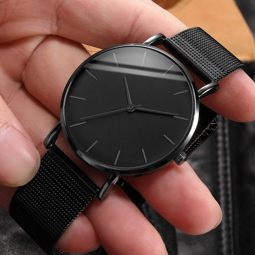 Men Business Watches Fashion Black Mesh Band Male's Quartz Watch Relogio Masculino Reloj Hombre
