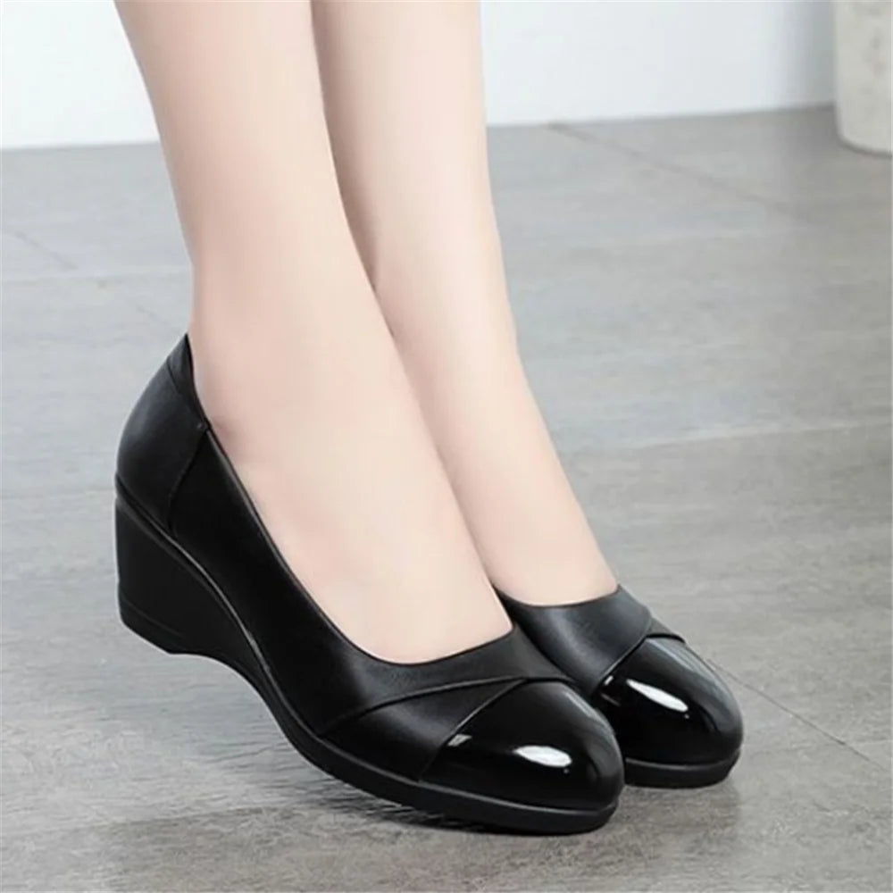Cresfimix Women Classic High Quality Spring Wedge Heel Slip on Anti Skid Dance Shoes Lady Fashion Comfort Office Pumps A1418