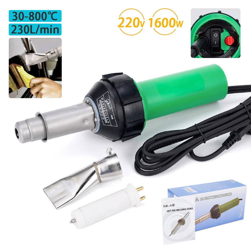 AC220V 1600W Plastic Welding Gun Machine Electric Hot Air Gun Plastic Welding Torch + Heating Core + Flat Head Accessories