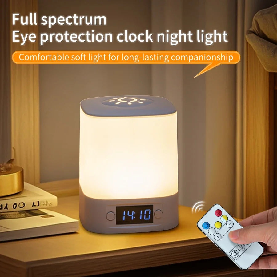 Touch Dimmable LED Night Lamp with Remote Clock Time Display or Not Eye Protection Reading Lamp Bedside Night Light Rechargeable
