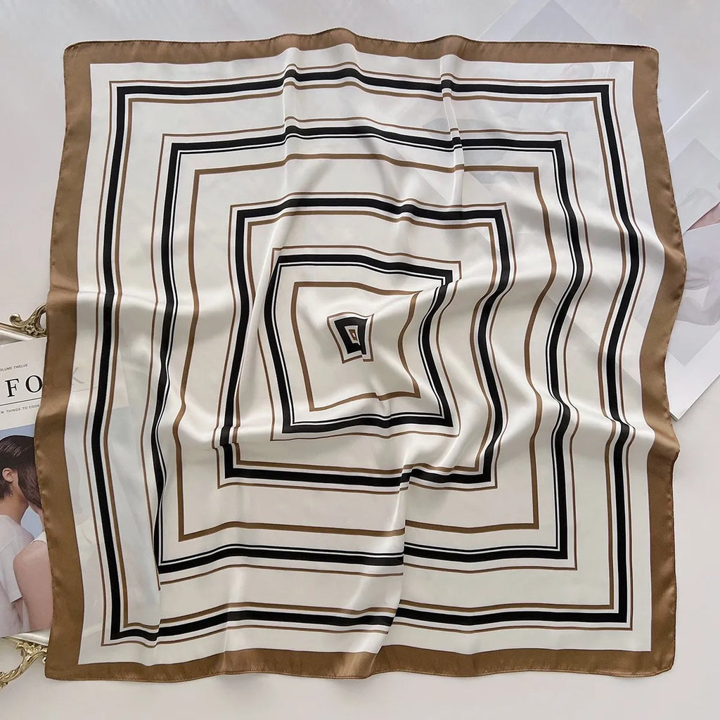 Elegant Geometric Striped Square Scarf for Women Satin Fashion Wraps Neckerchief Female Hair Bands Ribbon Headband Bandana