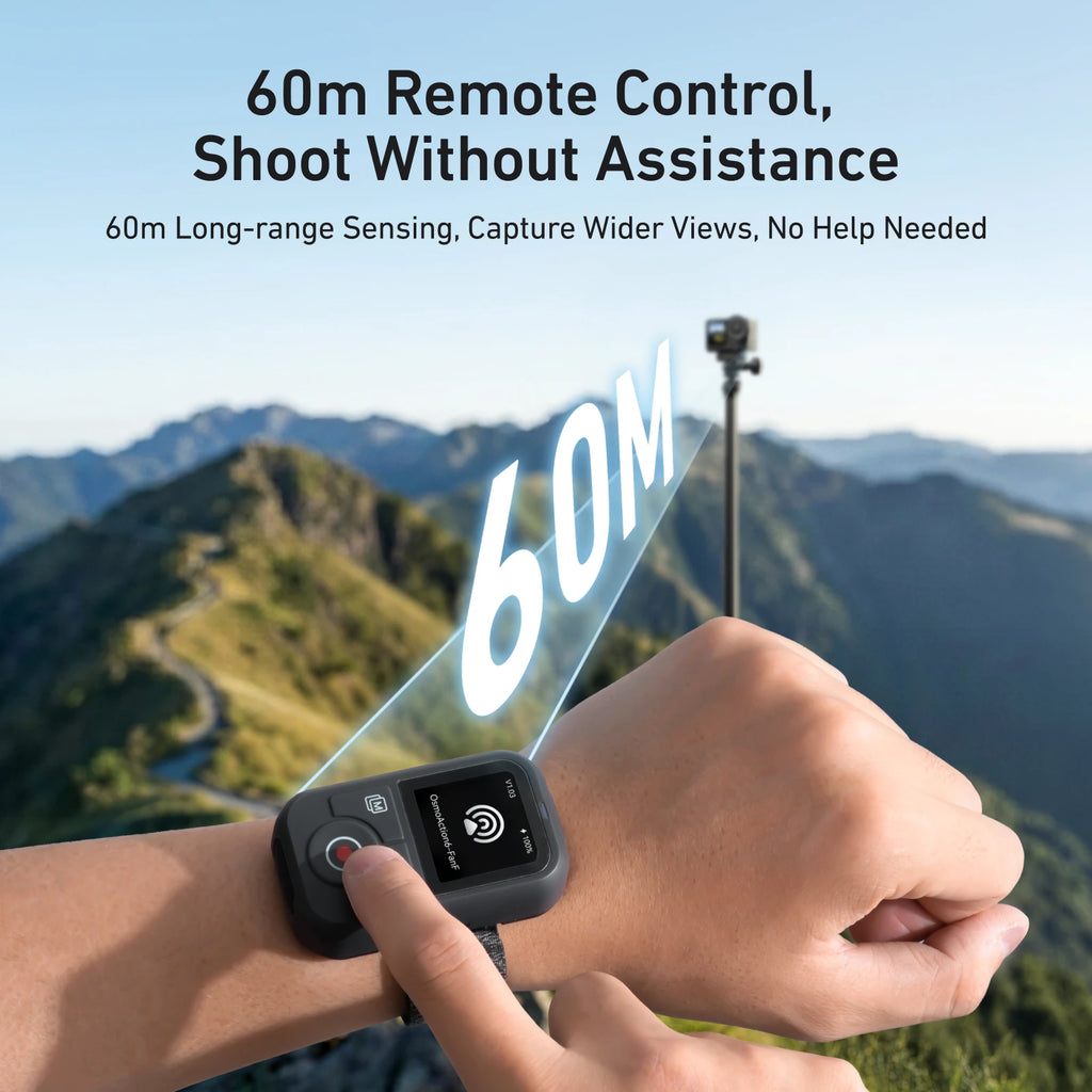 TELESIN 60M Bluetooth Remote Control For DJI OSMO Action 6 5pro 4 OSMO 360 With Wrist Strap Screen Display For DJI Action 4 5 6